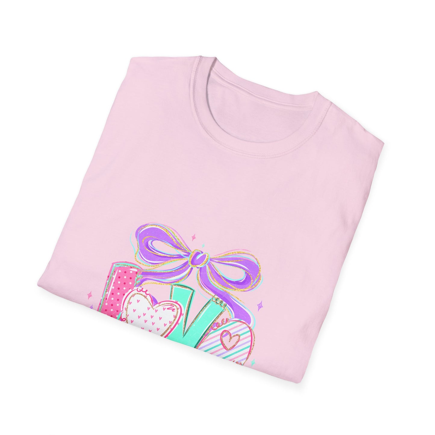 Love Bow Graphic T-Shirt — Pastel Heart & Ribbon Valentine Tee