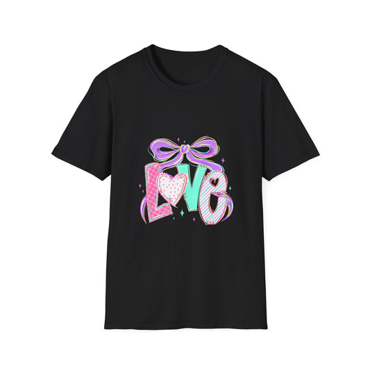 Love Bow Graphic T-Shirt — Pastel Heart & Ribbon Valentine Tee