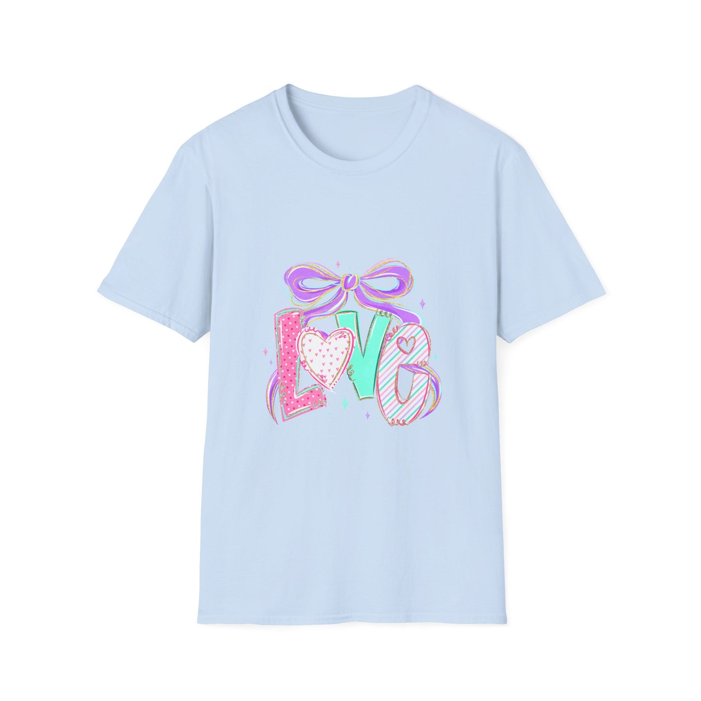Love Bow Graphic T-Shirt — Pastel Heart & Ribbon Valentine Tee