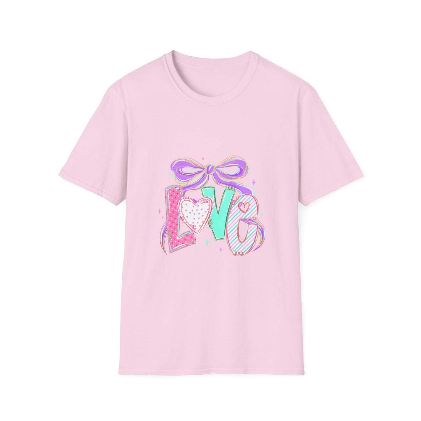 Love Bow Graphic T-Shirt — Pastel Heart & Ribbon Valentine Tee