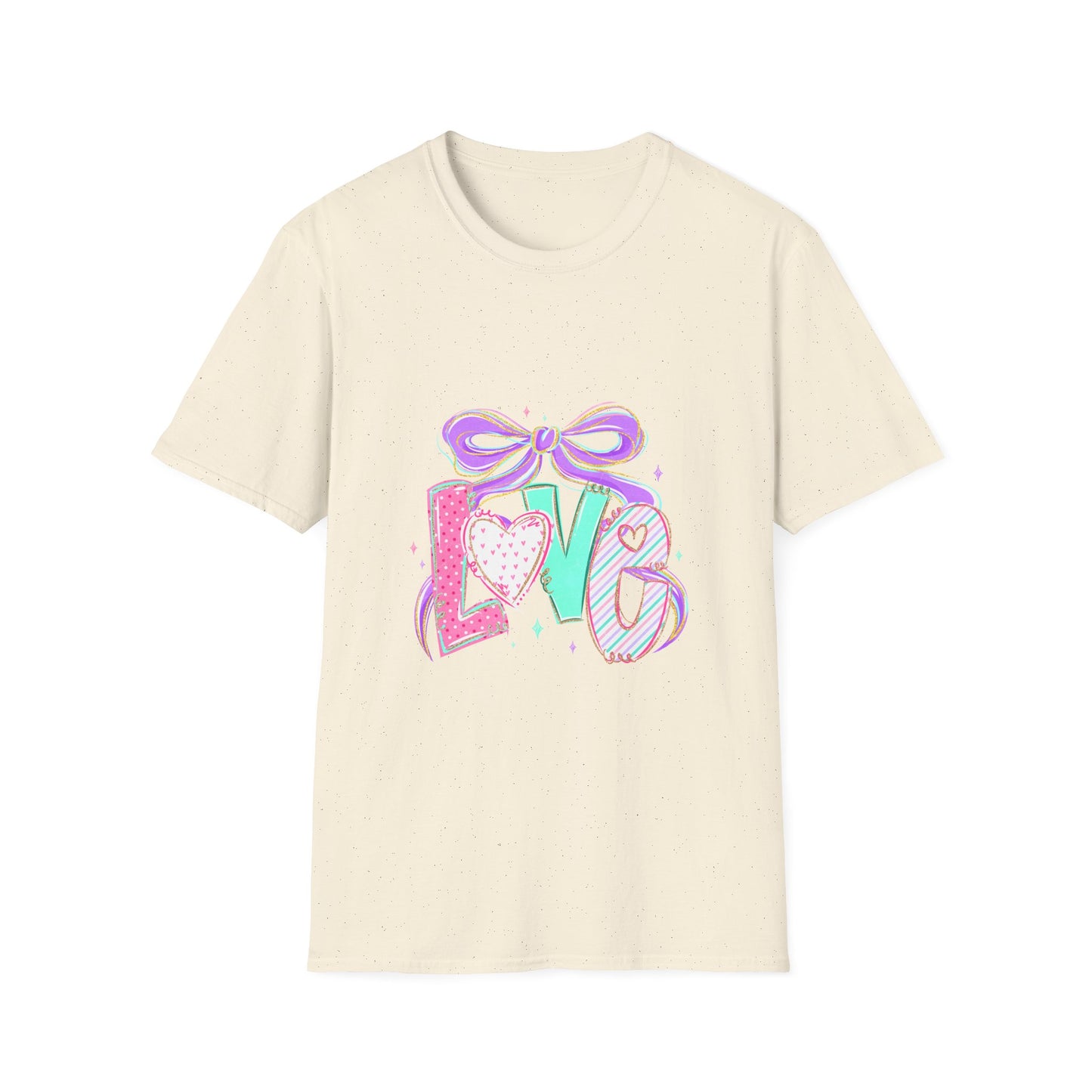 Love Bow Graphic T-Shirt — Pastel Heart & Ribbon Valentine Tee