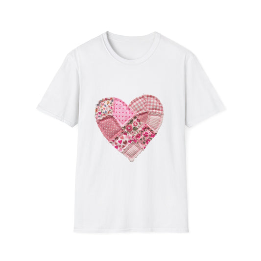 Patchwork Heart T-Shirt — Pink Floral Quilted Valentine Tee
