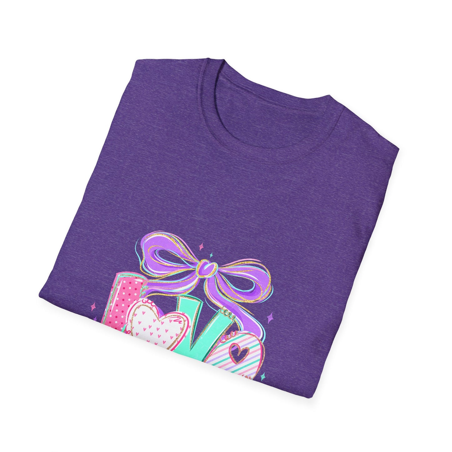 Love Bow Graphic T-Shirt — Pastel Heart & Ribbon Valentine Tee